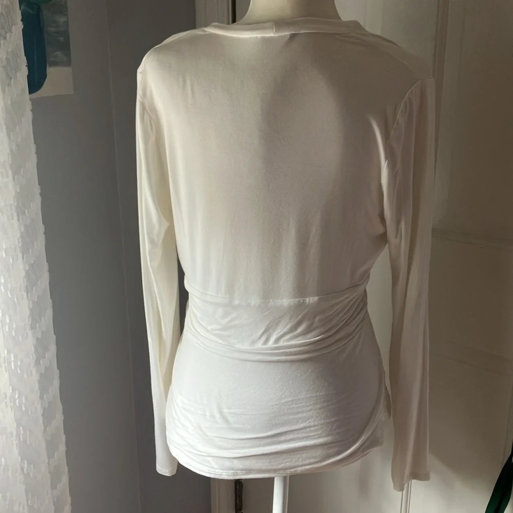 Brooks Brothers cream stretch jersey faux wrap top M - Picture 4 of 7